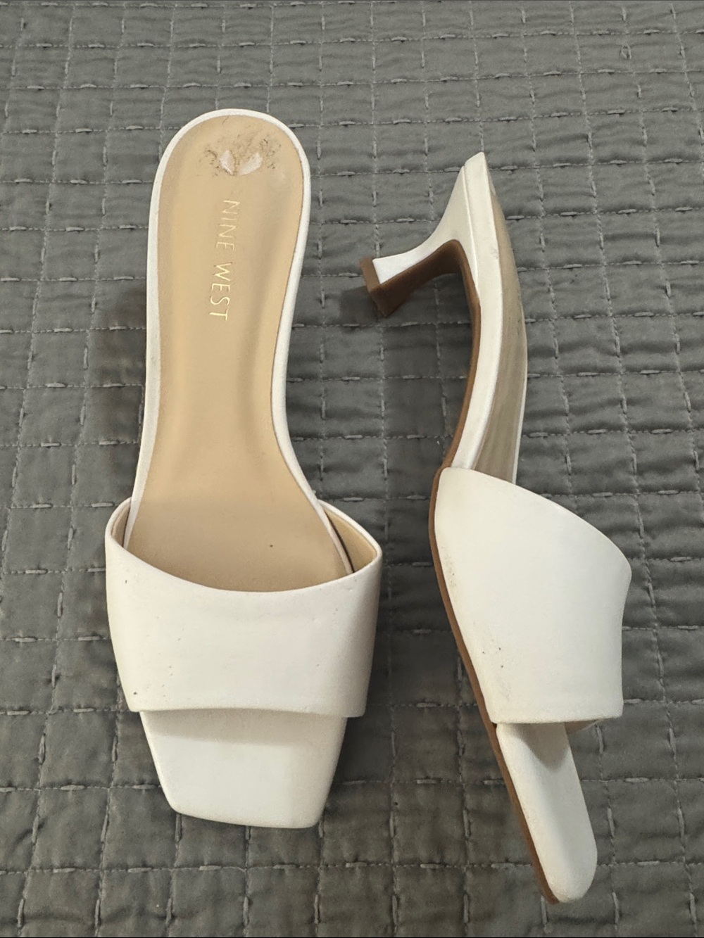 Nine West White Square-Toe Slide Mules
